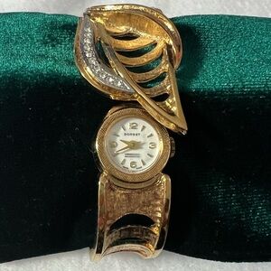 Vintage Dorset Clamper Bangle with Hidden Watch Gold Tone